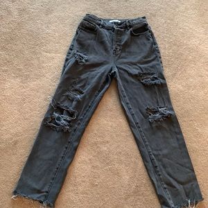Pac Sun size 25 faded distressed black high rise straight legged jeans